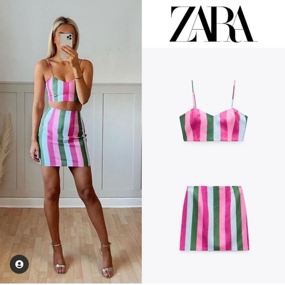 Zara 2 pieces matching set cropped top & mini skirt
